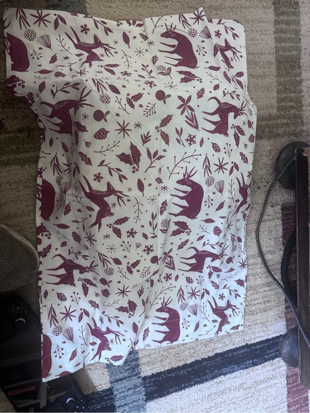 West Elm White and Burgundy Scandi Deer print sheet set